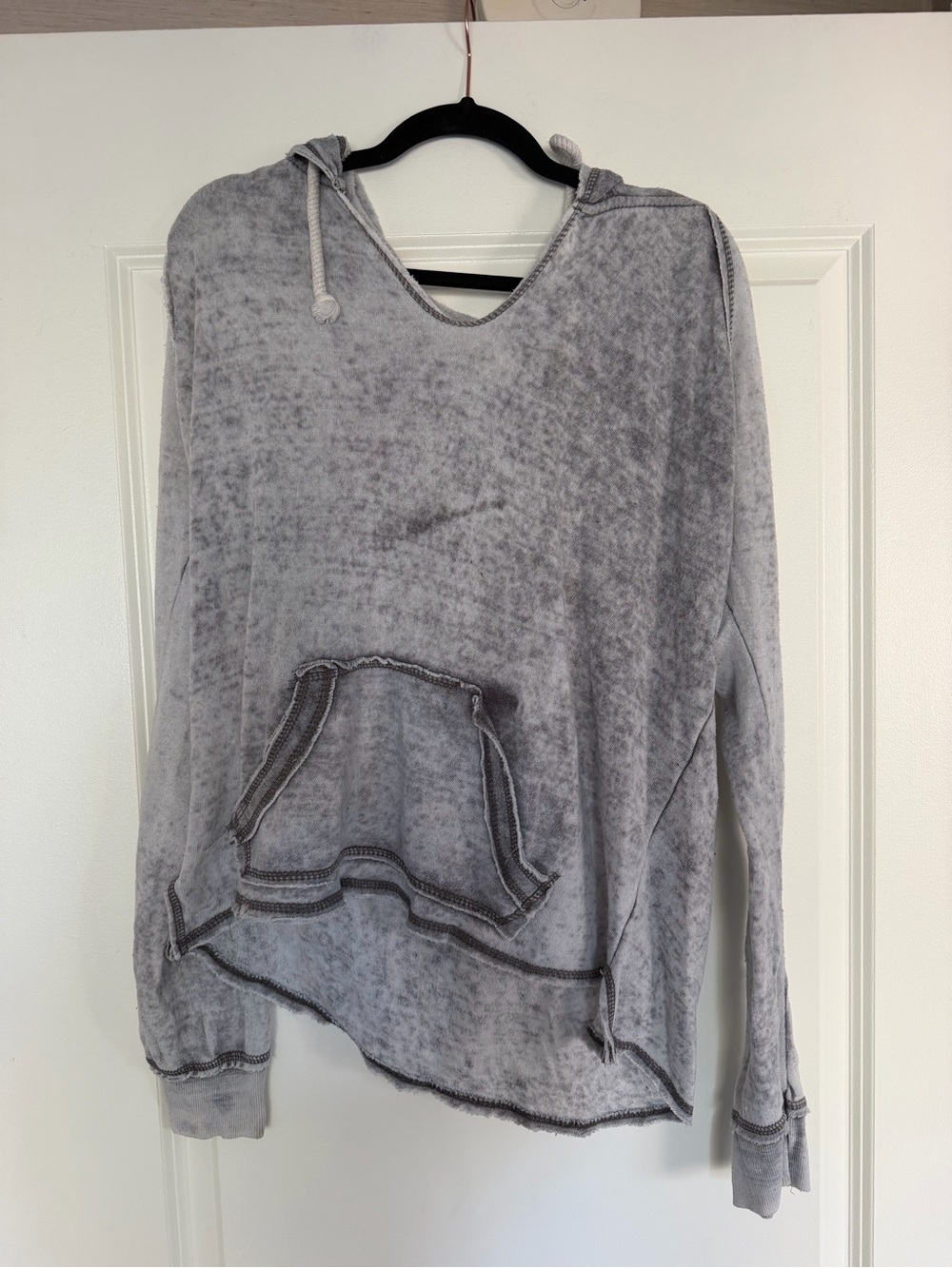 Washed Gray Hooded Pullover Top